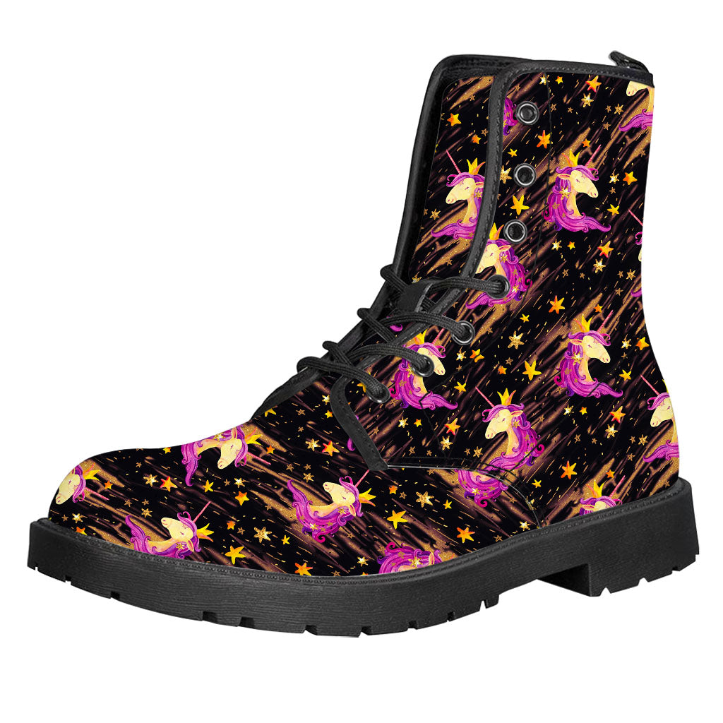 Star Fairy Unicorn Pattern Print Leather Boots