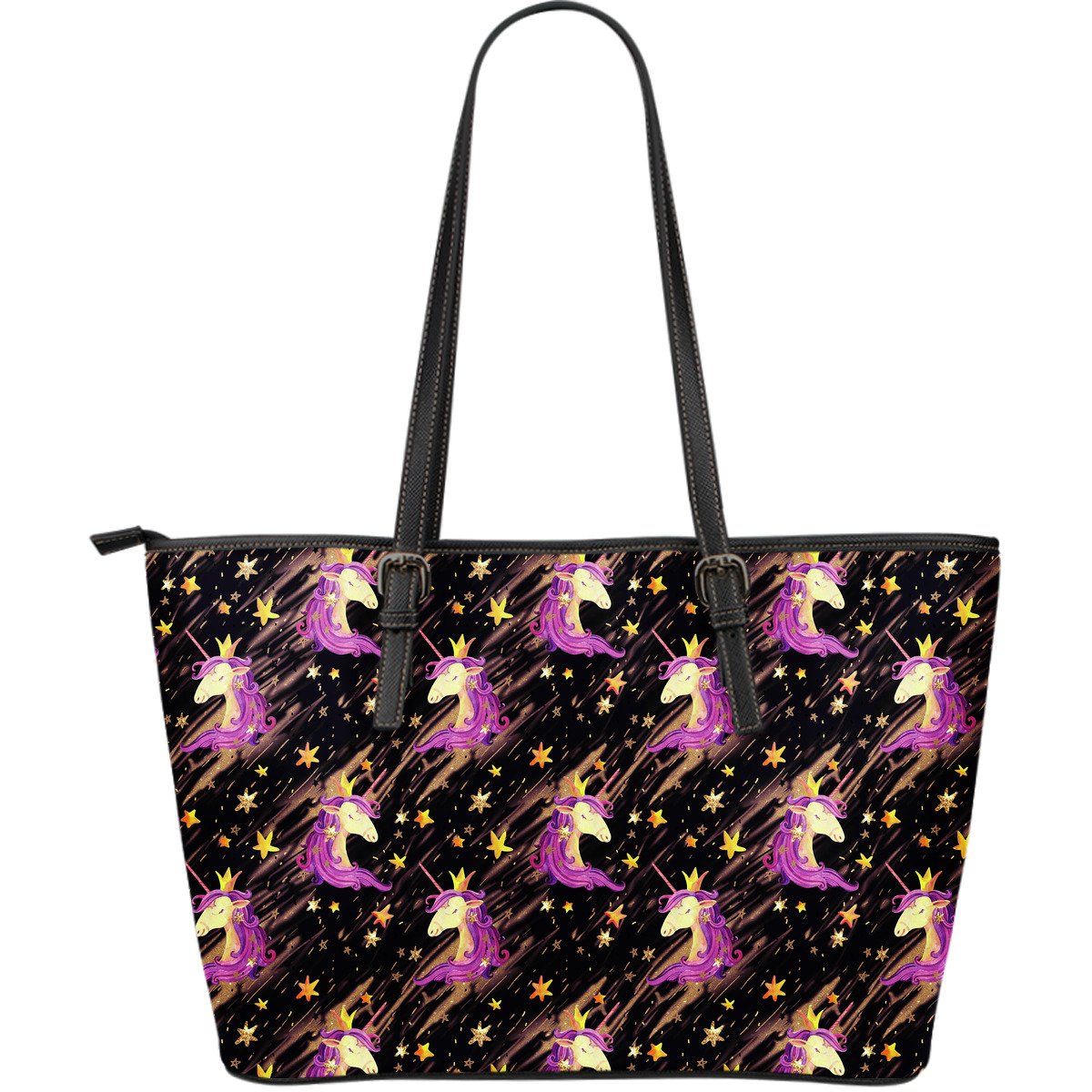 Star Fairy Unicorn Pattern Print Leather Tote Bag