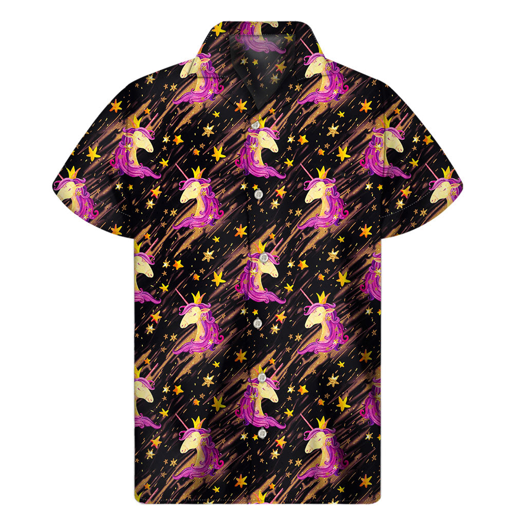 Star Fairy Unicorn Pattern Print Men's Short Sleeve Shirt