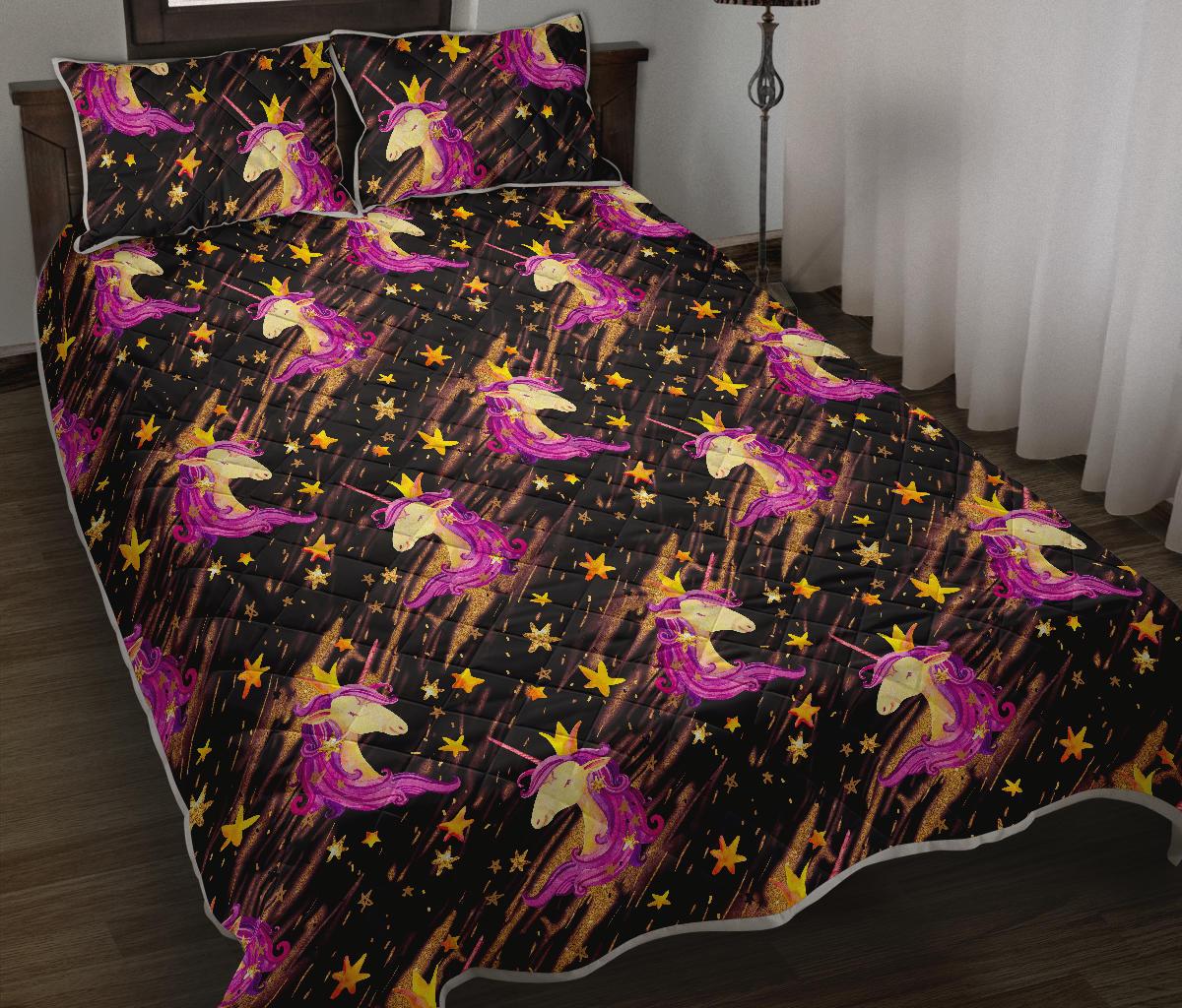 Star Fairy Unicorn Pattern Print Quilt Bed Set