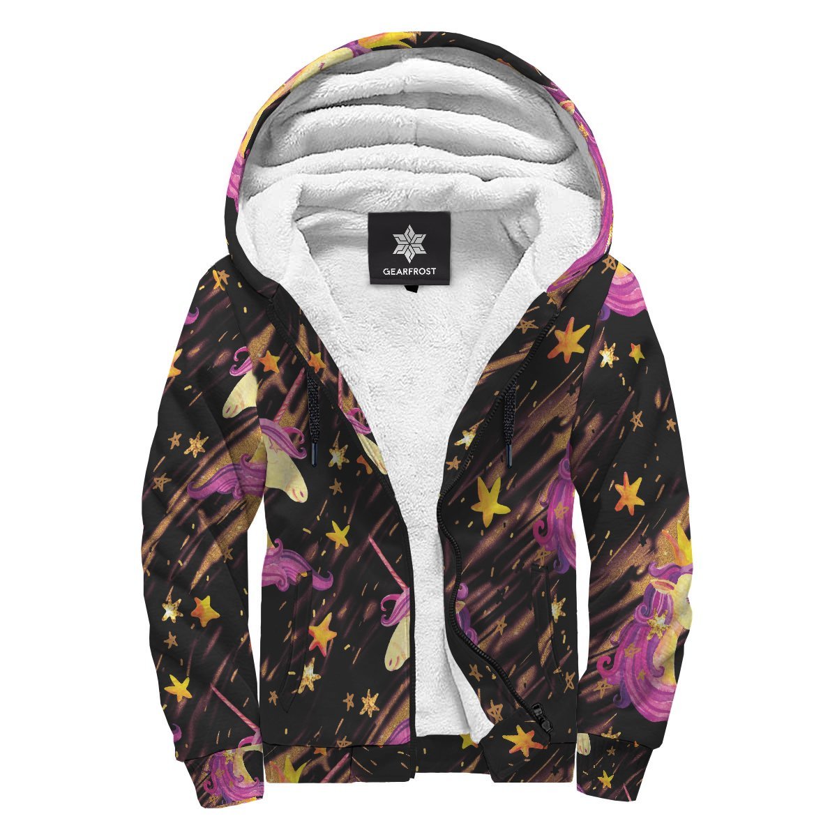 Star Fairy Unicorn Pattern Print Sherpa Lined Fleece Hoodie