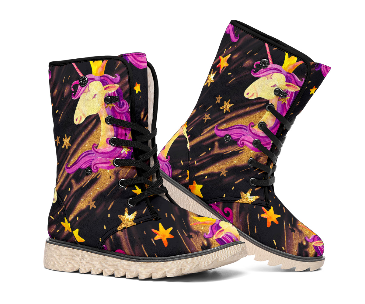 Star Fairy Unicorn Pattern Print Winter Boots