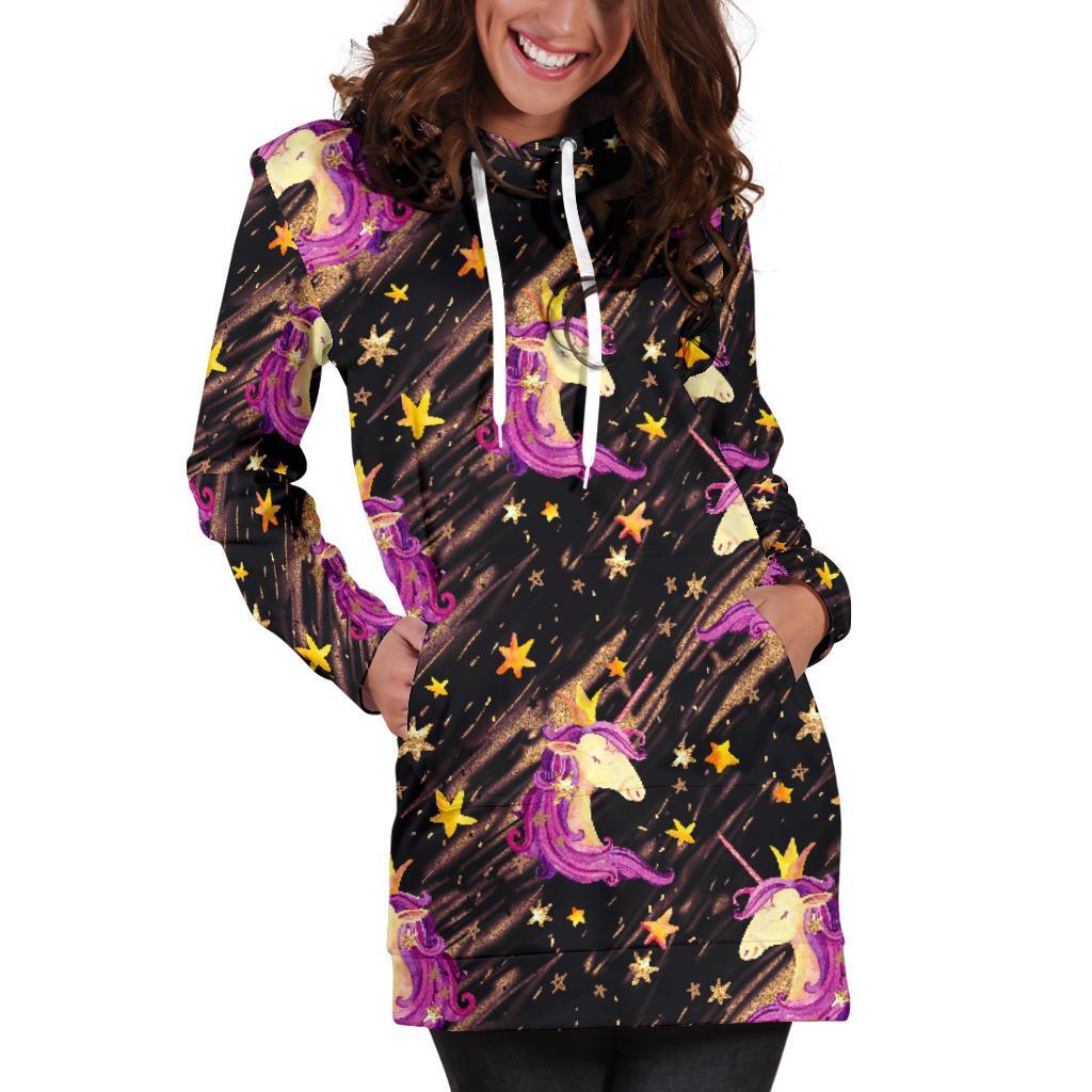 Star Fairy Unicorn Pattern Print Women's Pullover Hoodie Dress