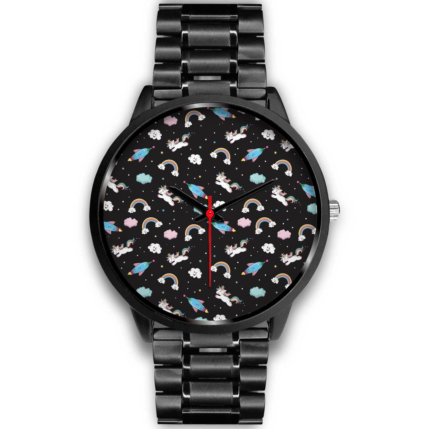 Star Space Unicorn Pattern Print Black Watch