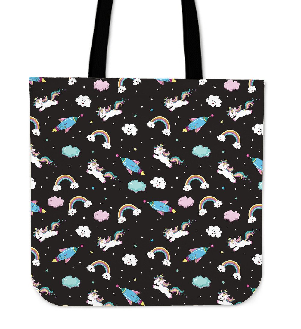 Star Space Unicorn Pattern Print Canvas Tote Bag