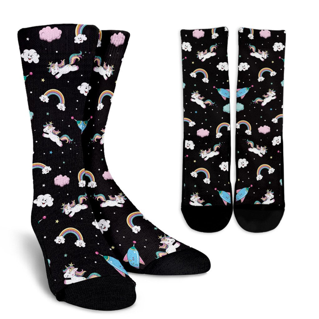 Star Space Unicorn Pattern Print Crew Socks