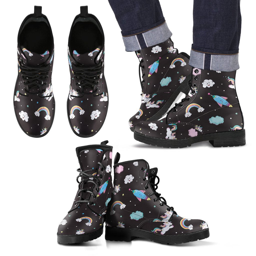 Star Space Unicorn Pattern Print Men's Boots