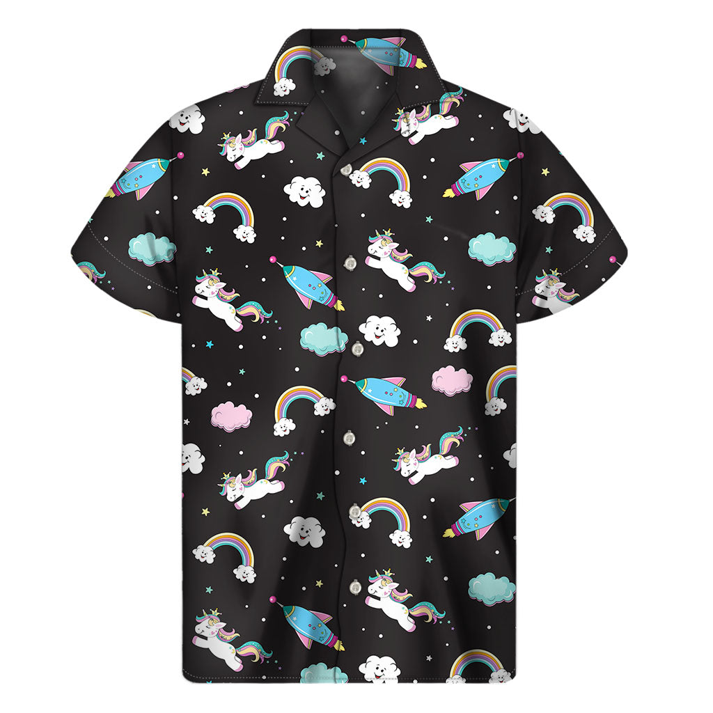 Star Space Unicorn Pattern Print Men's Short Sleeve Shirt