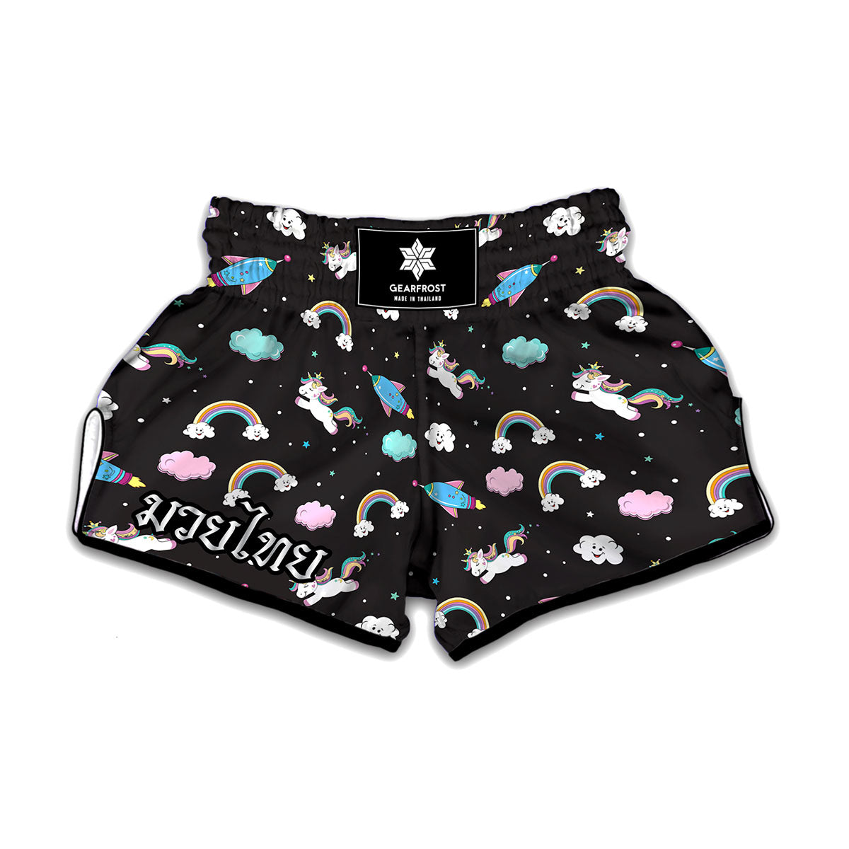 Star Space Unicorn Pattern Print Muay Thai Boxing Shorts