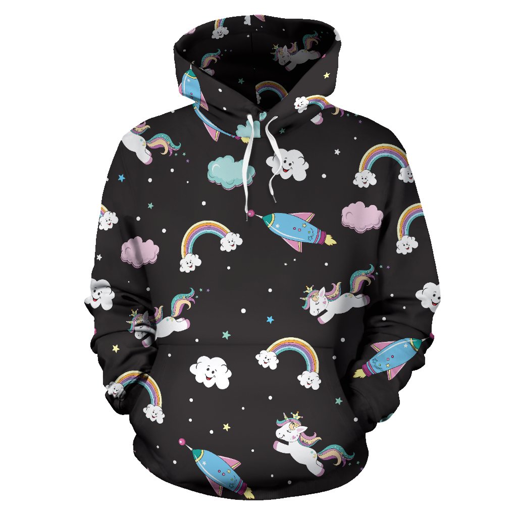 Star Space Unicorn Pattern Print Pullover Hoodie