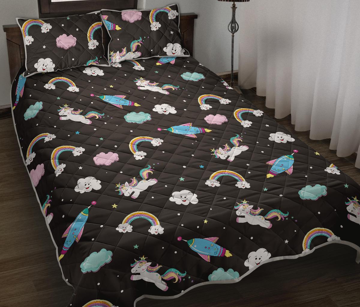 Star Space Unicorn Pattern Print Quilt Bed Set