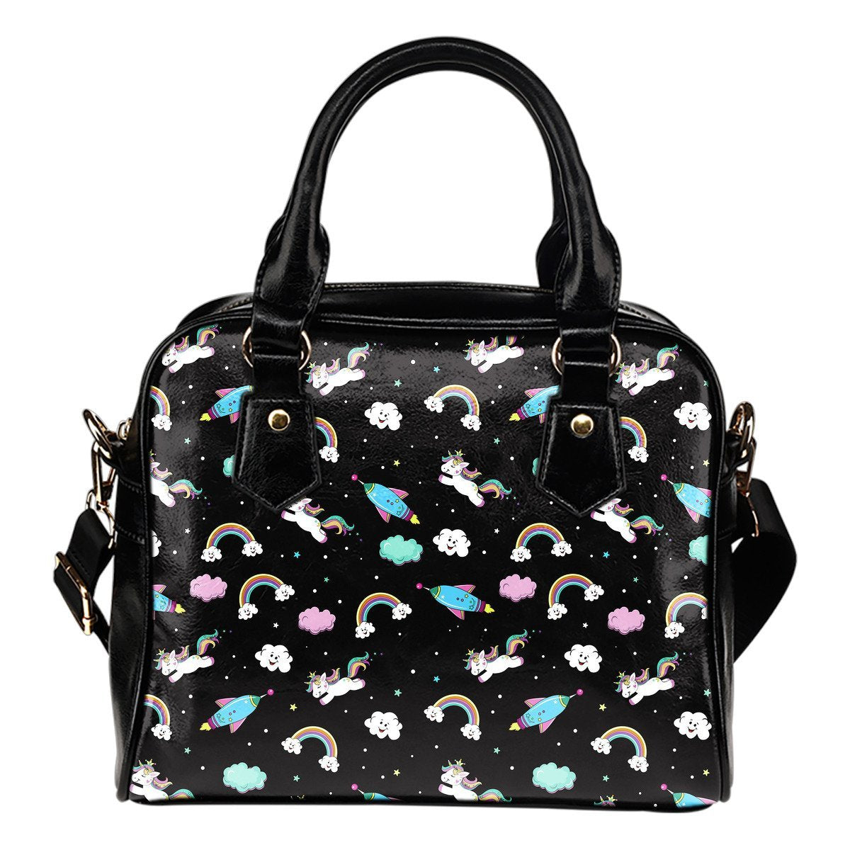 Star Space Unicorn Pattern Print Shoulder Handbag