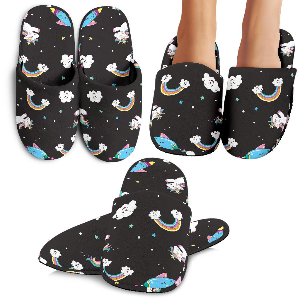 Star Space Unicorn Pattern Print Slippers