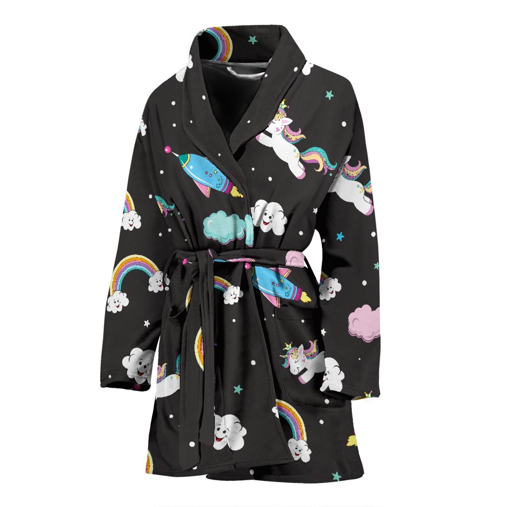 Star Space Unicorn Pattern Print Women's Bathrobe