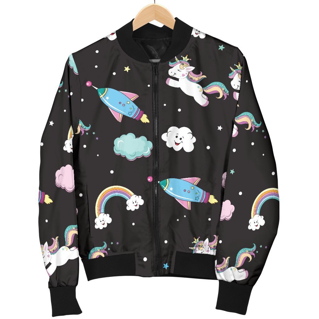 Star Space Unicorn Pattern Print Women's Bomber Jacket