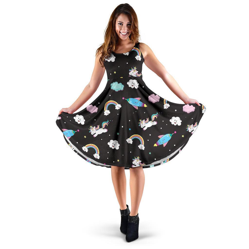 Star Space Unicorn Pattern Print Women's Dress