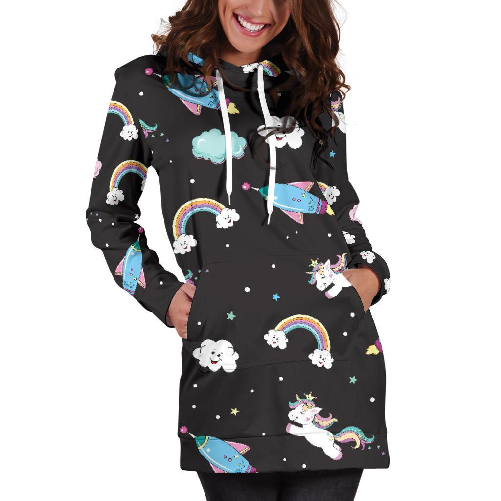 Star Space Unicorn Pattern Print Women's Pullover Hoodie Dress