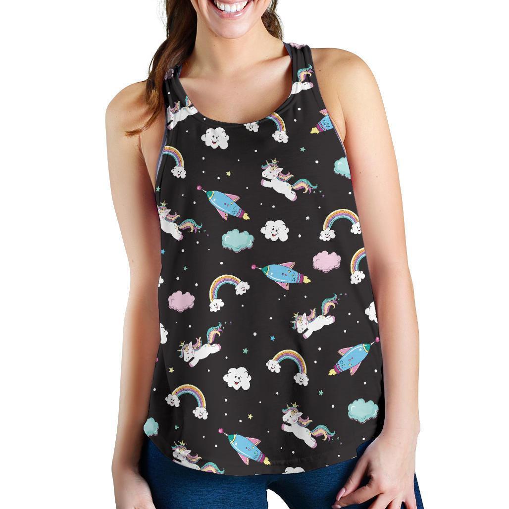 Star Space Unicorn Pattern Print Women's Racerback Tank Top