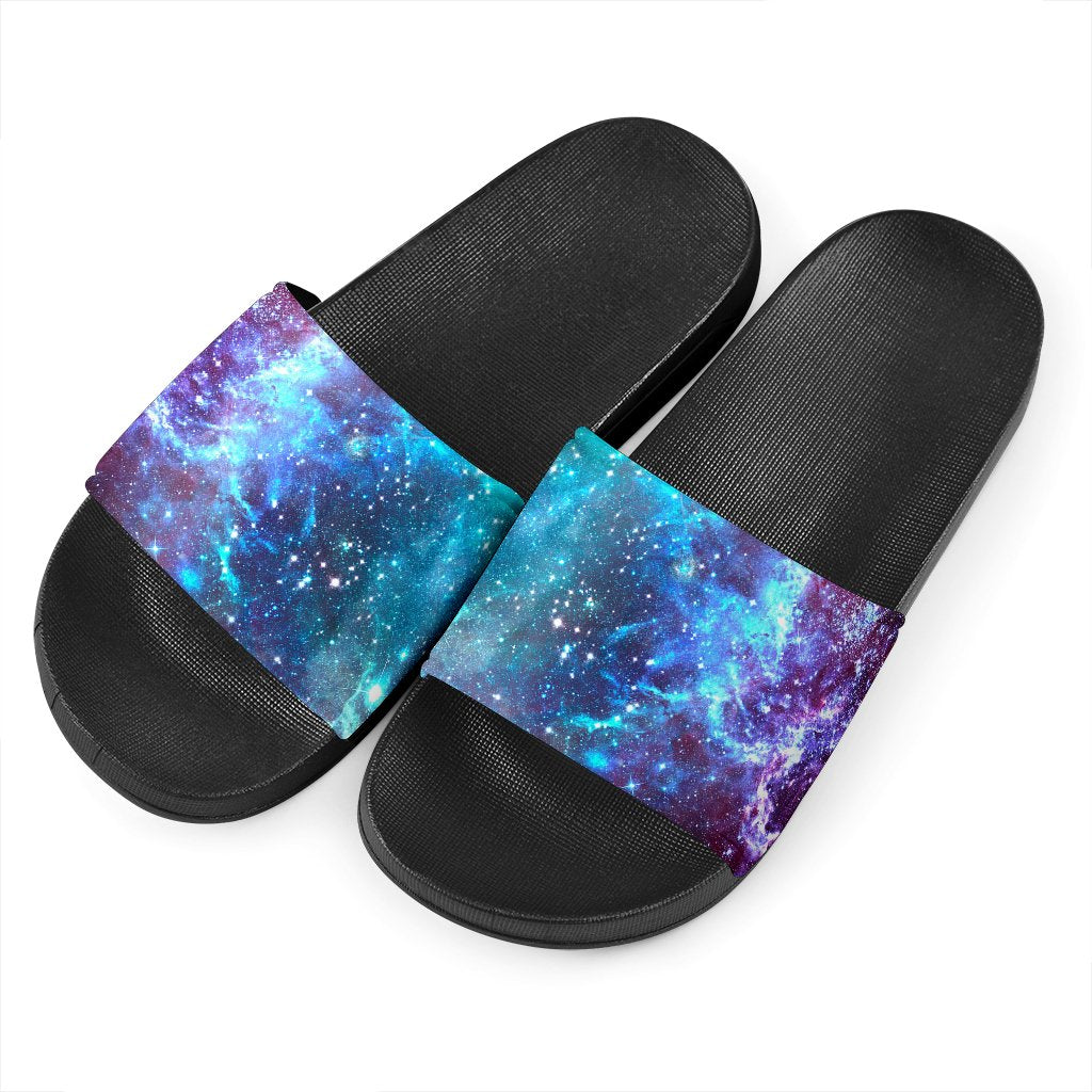 Starfield Nebula Galaxy Space Print Black Slide Sandals