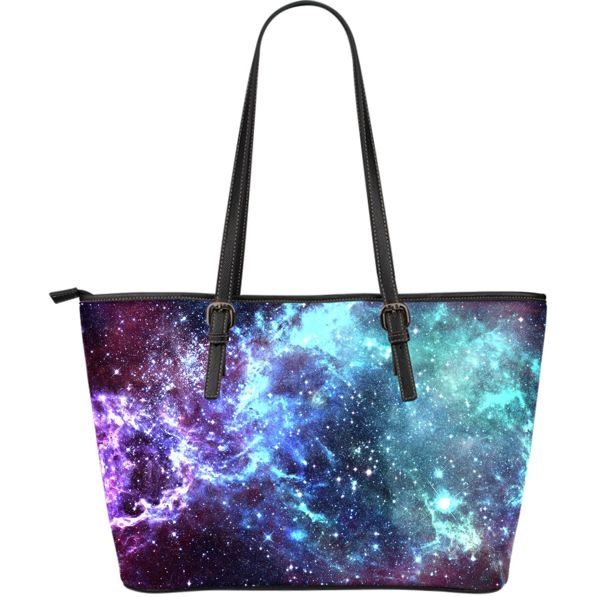 Starfield Nebula Galaxy Space Print Leather Tote Bag