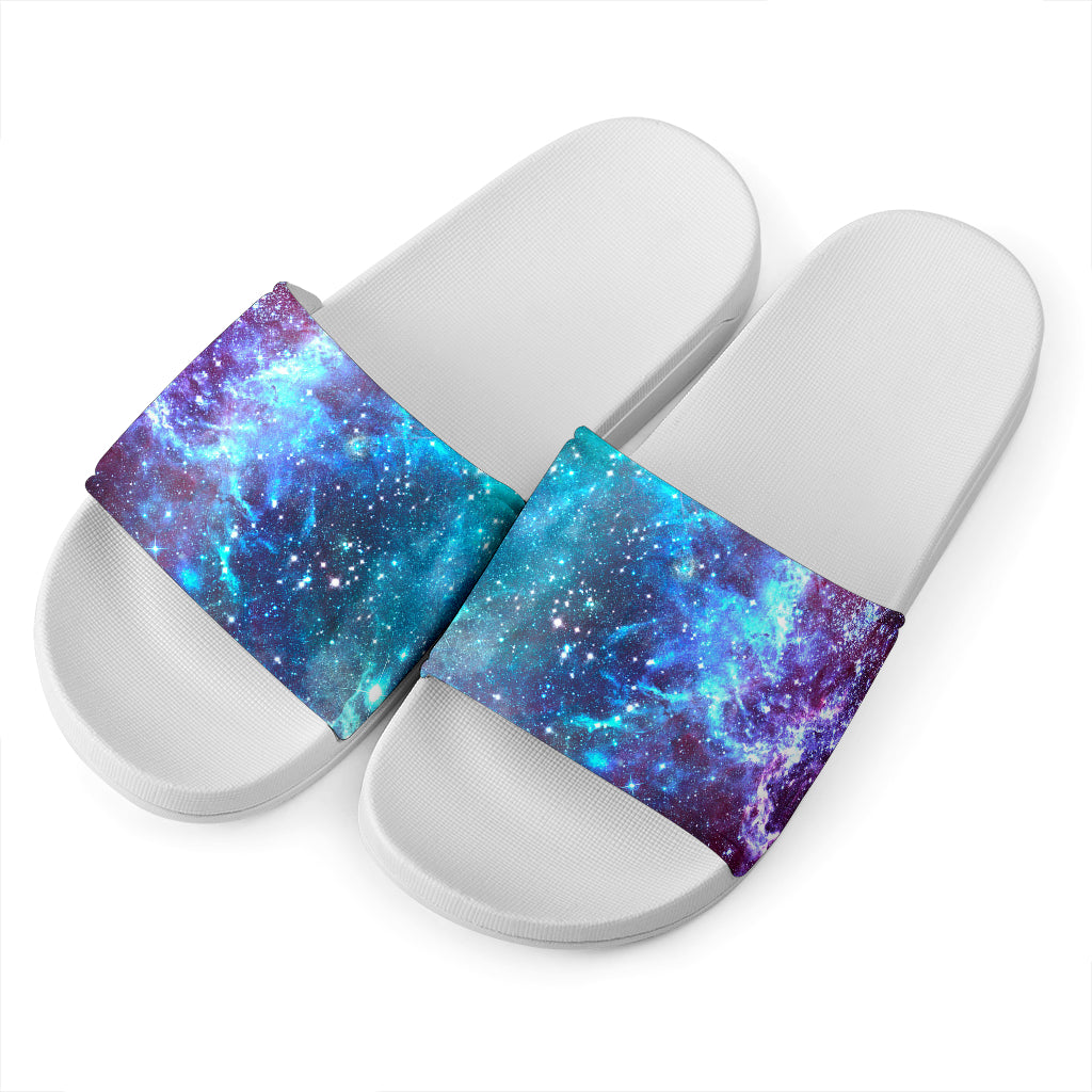 Starfield Nebula Galaxy Space Print White Slide Sandals