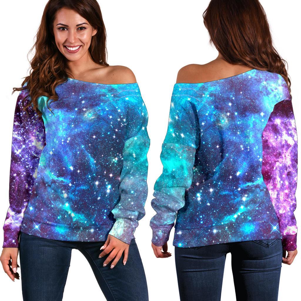 Starfield Nebula Galaxy Space Print Women's Off-Shoulder Sweatshirt