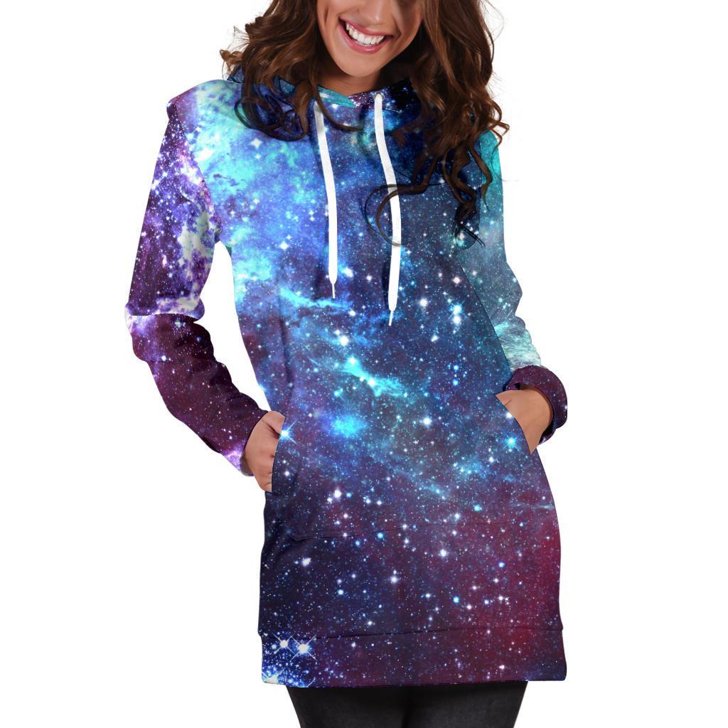 Starfield Nebula Galaxy Space Print Women's Pullover Hoodie Dress