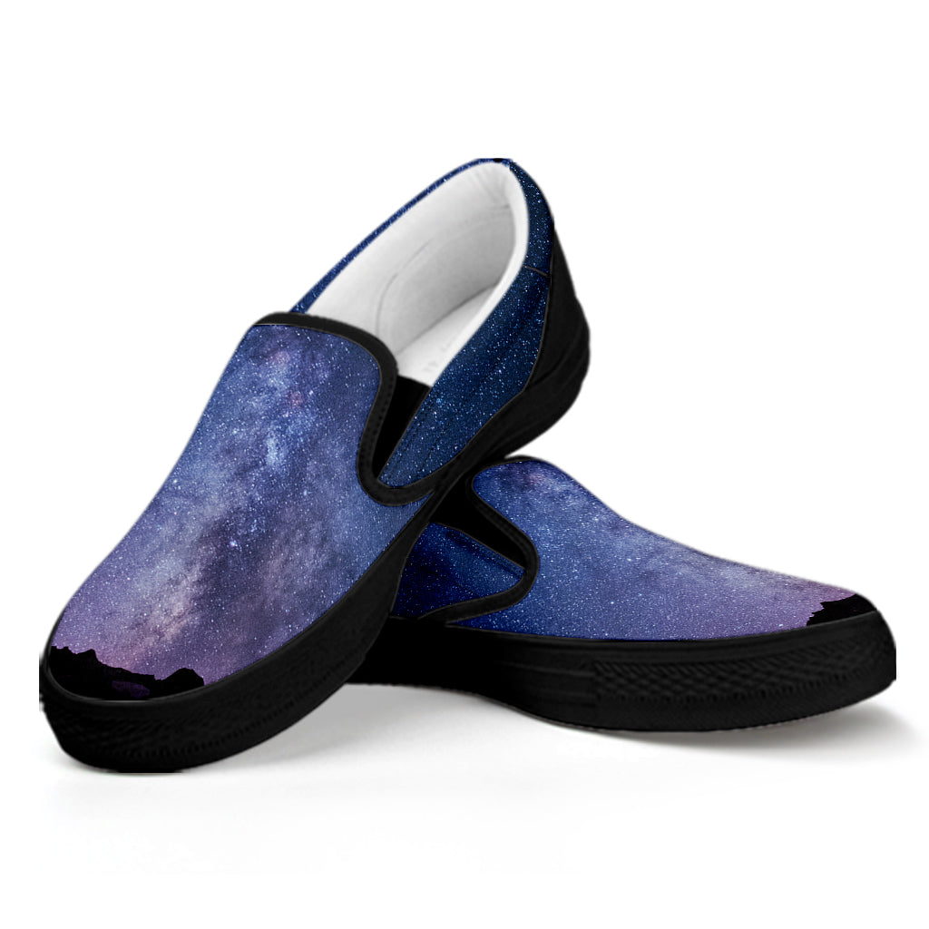 Stars Night Milky Way Print Black Slip On Shoes