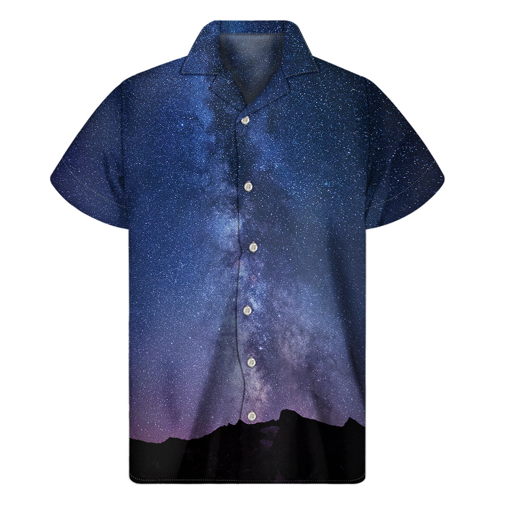 Stars Night Milky Way Print Men's Short Sleeve Shirt