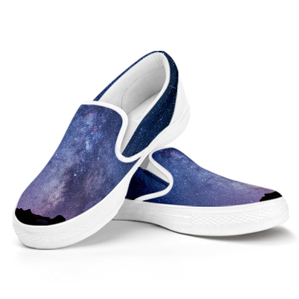 Stars Night Milky Way Print White Slip On Shoes