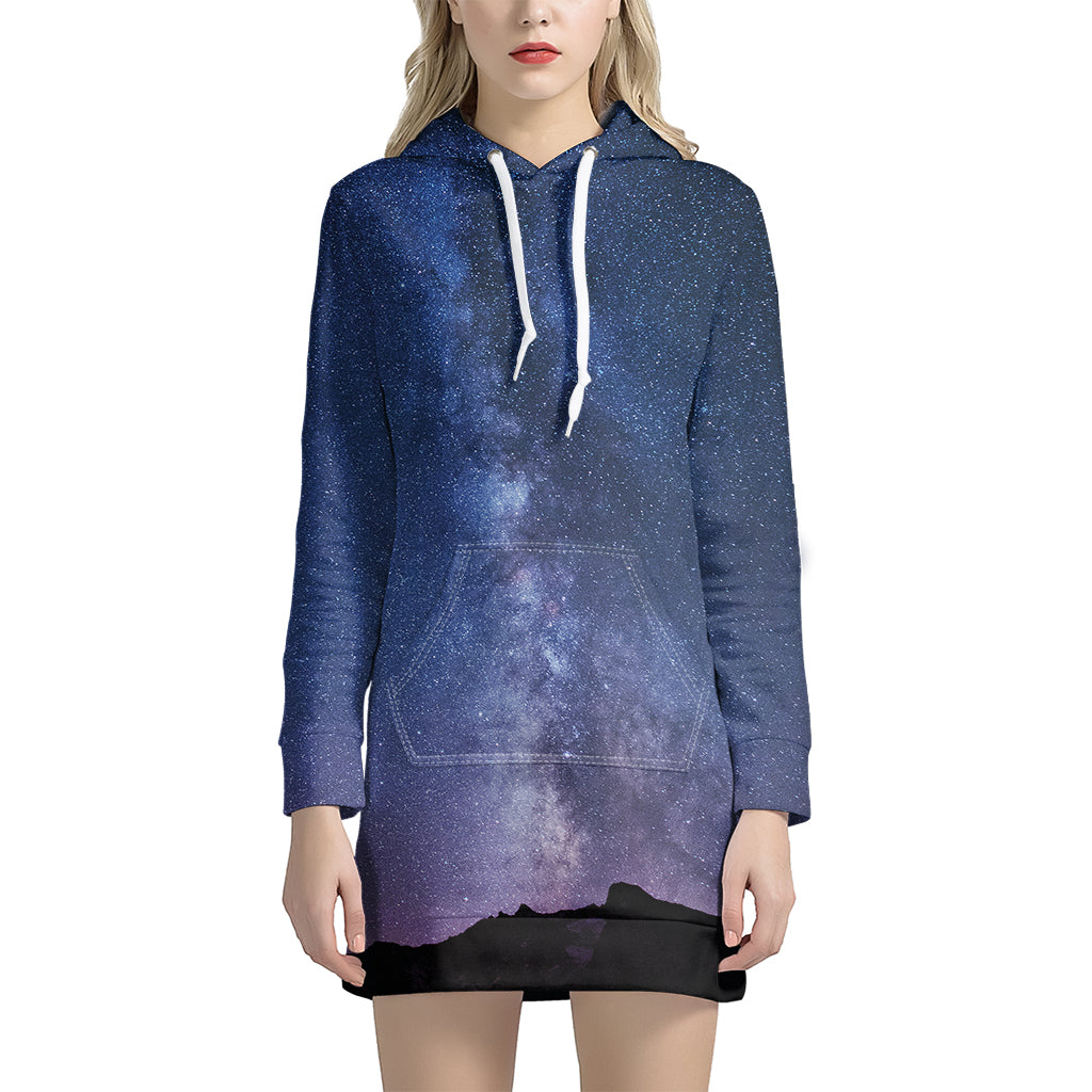 Stars Night Milky Way Print Women's Pullover Hoodie Dress