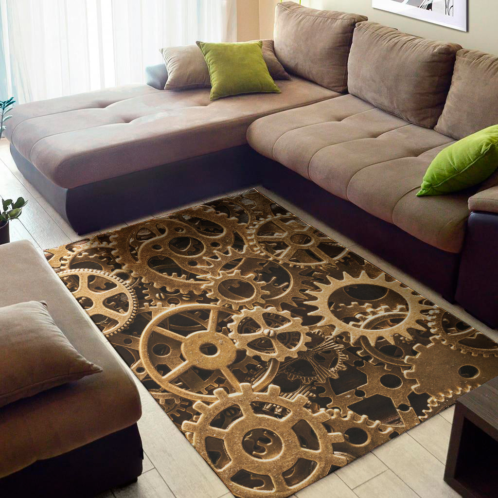 Steampunk Brass Cogs And Gears Print Area Rug