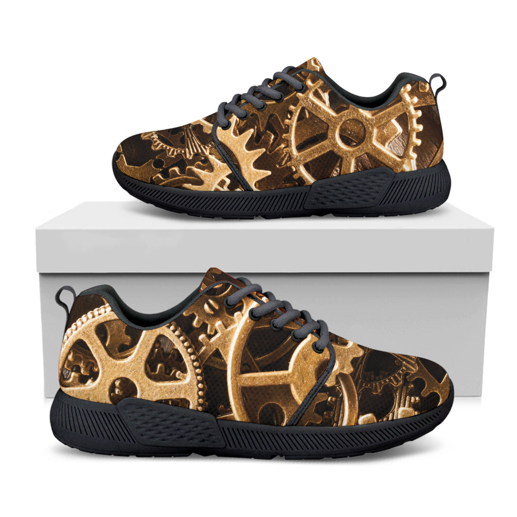 Steampunk Brass Cogs And Gears Print Black Athletic Shoes