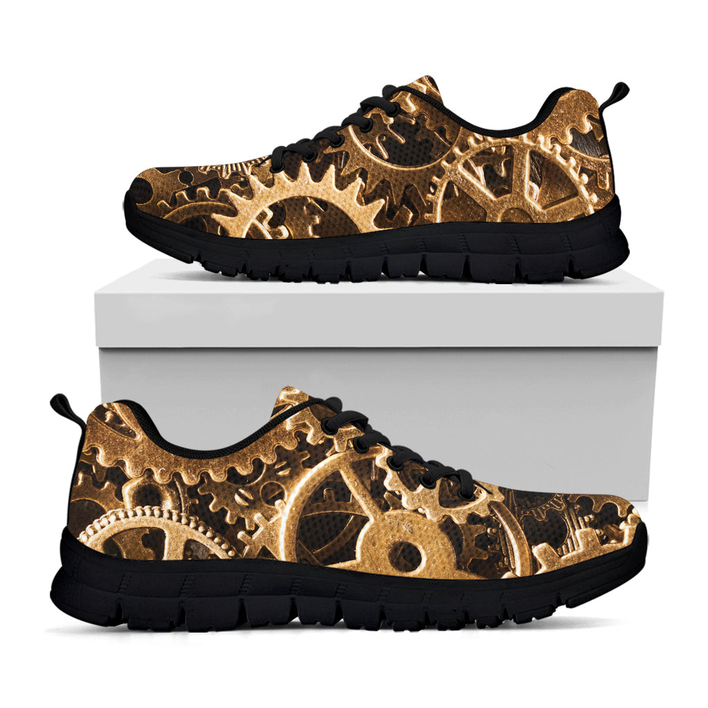 Steampunk Brass Cogs And Gears Print Black Sneakers