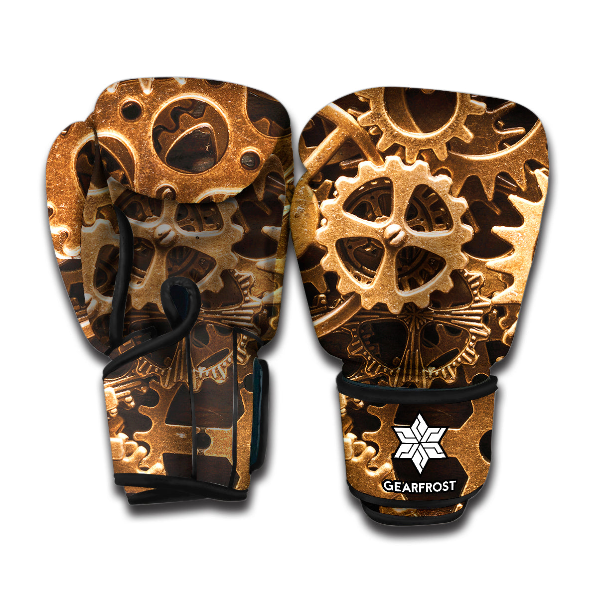 Steampunk Brass Cogs And Gears Print Boxing Gloves