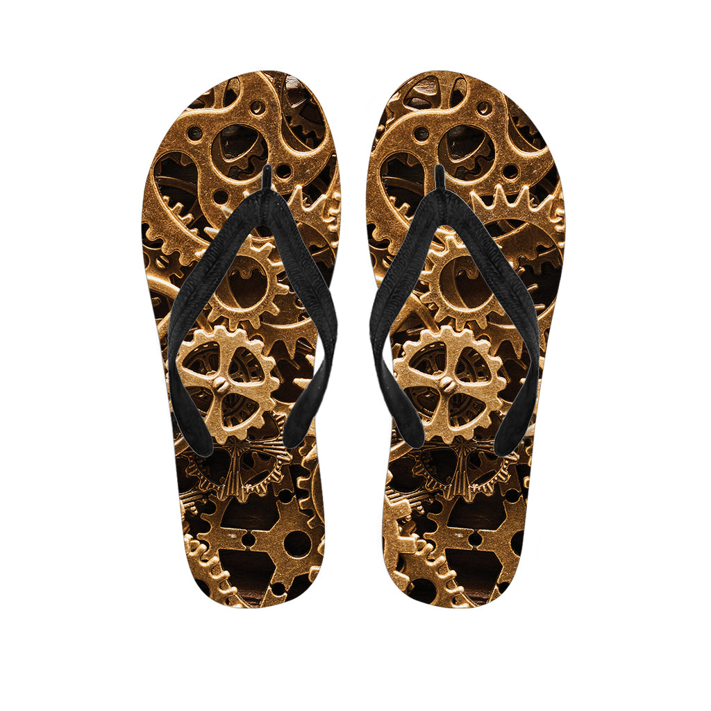 Steampunk Brass Cogs And Gears Print Flip Flops