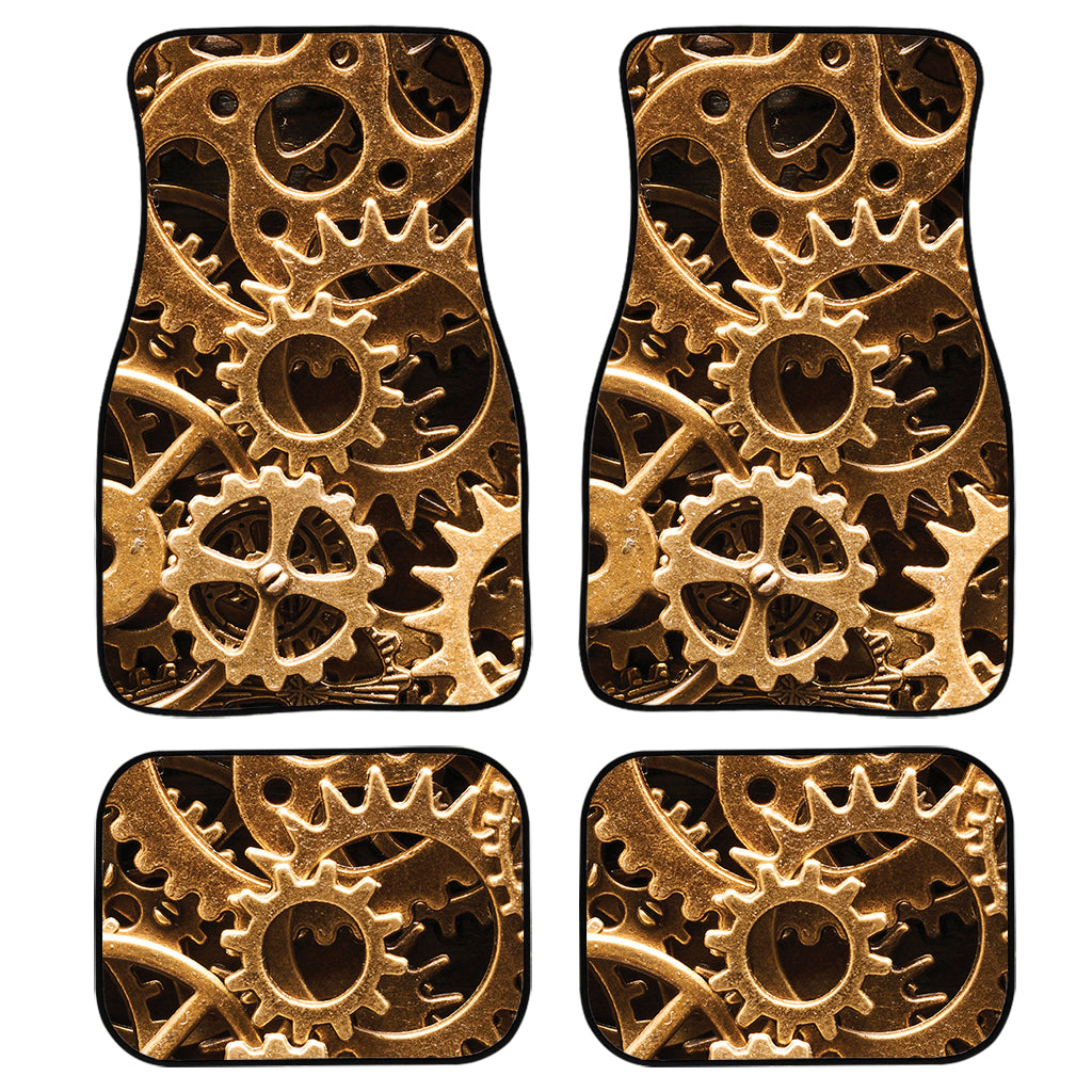 Steampunk Brass Cogs And Gears Print Front and Back Car Floor Mats