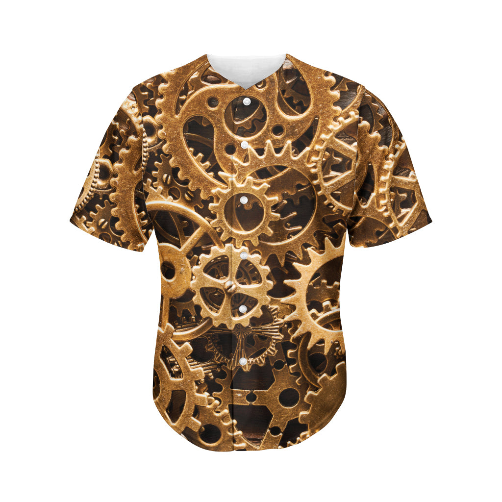 Steampunk Brass Cogs And Gears Print Men's Baseball Jersey