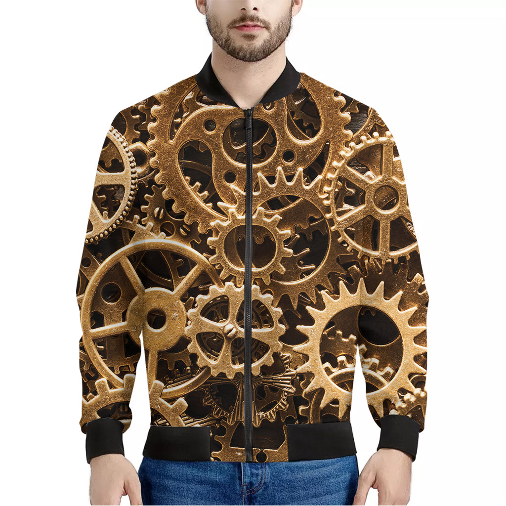 Steampunk Brass Cogs And Gears Print Men's Bomber Jacket