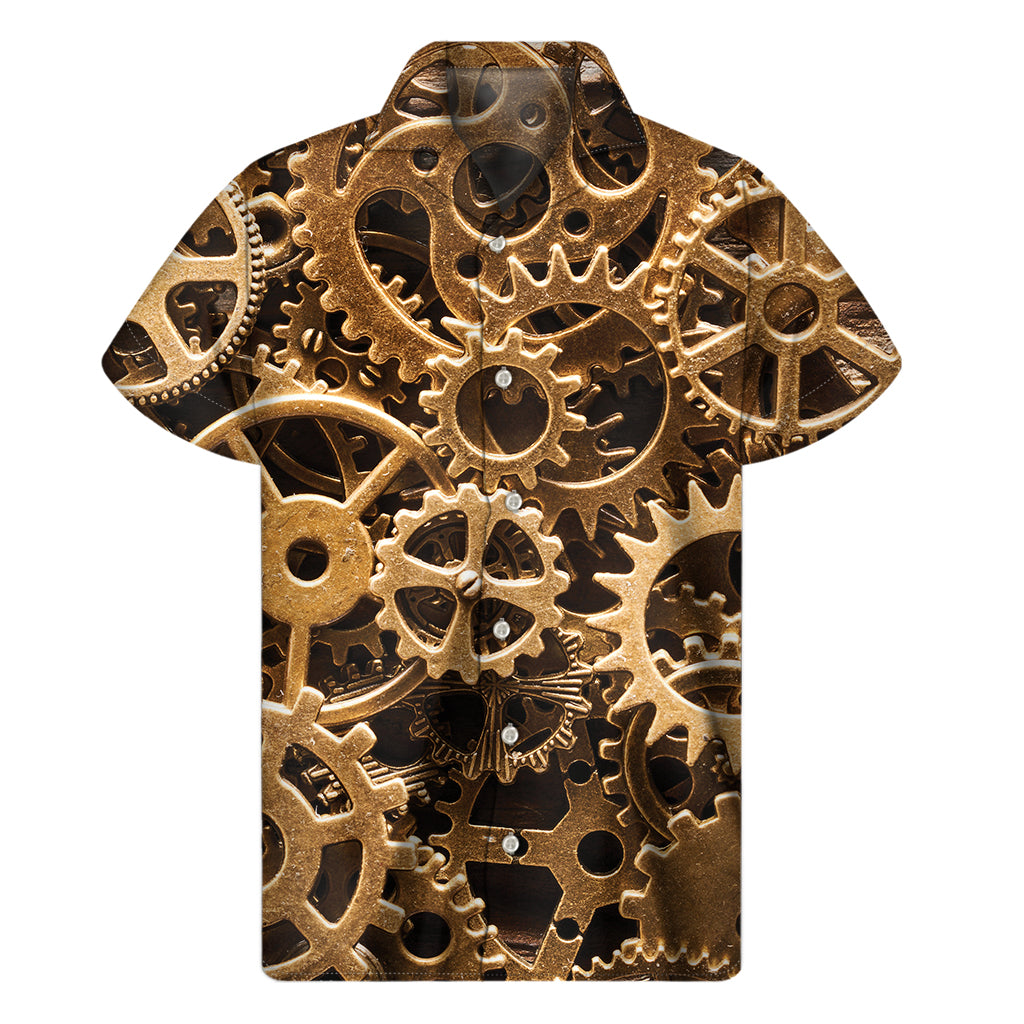 Steampunk Brass Cogs And Gears Print Men's Short Sleeve Shirt