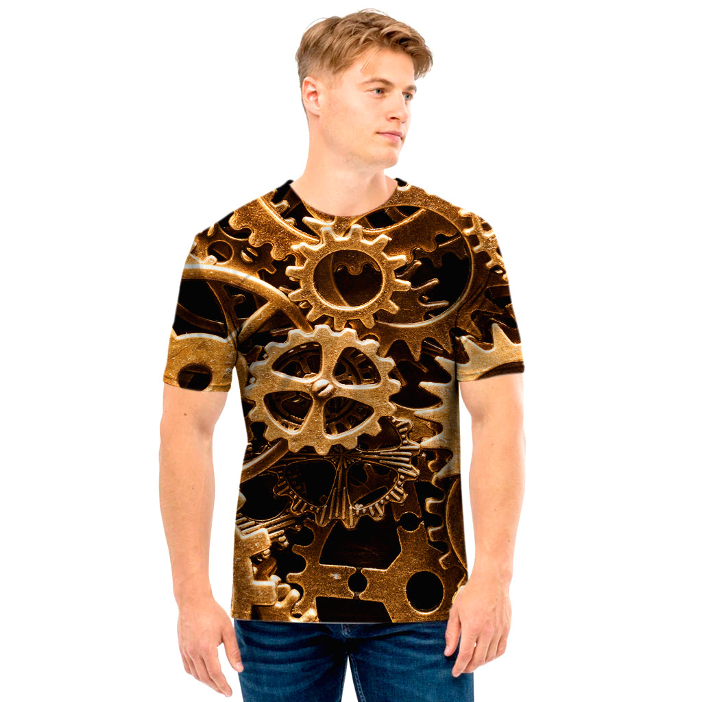 Steampunk Brass Cogs And Gears Print Men's T-Shirt