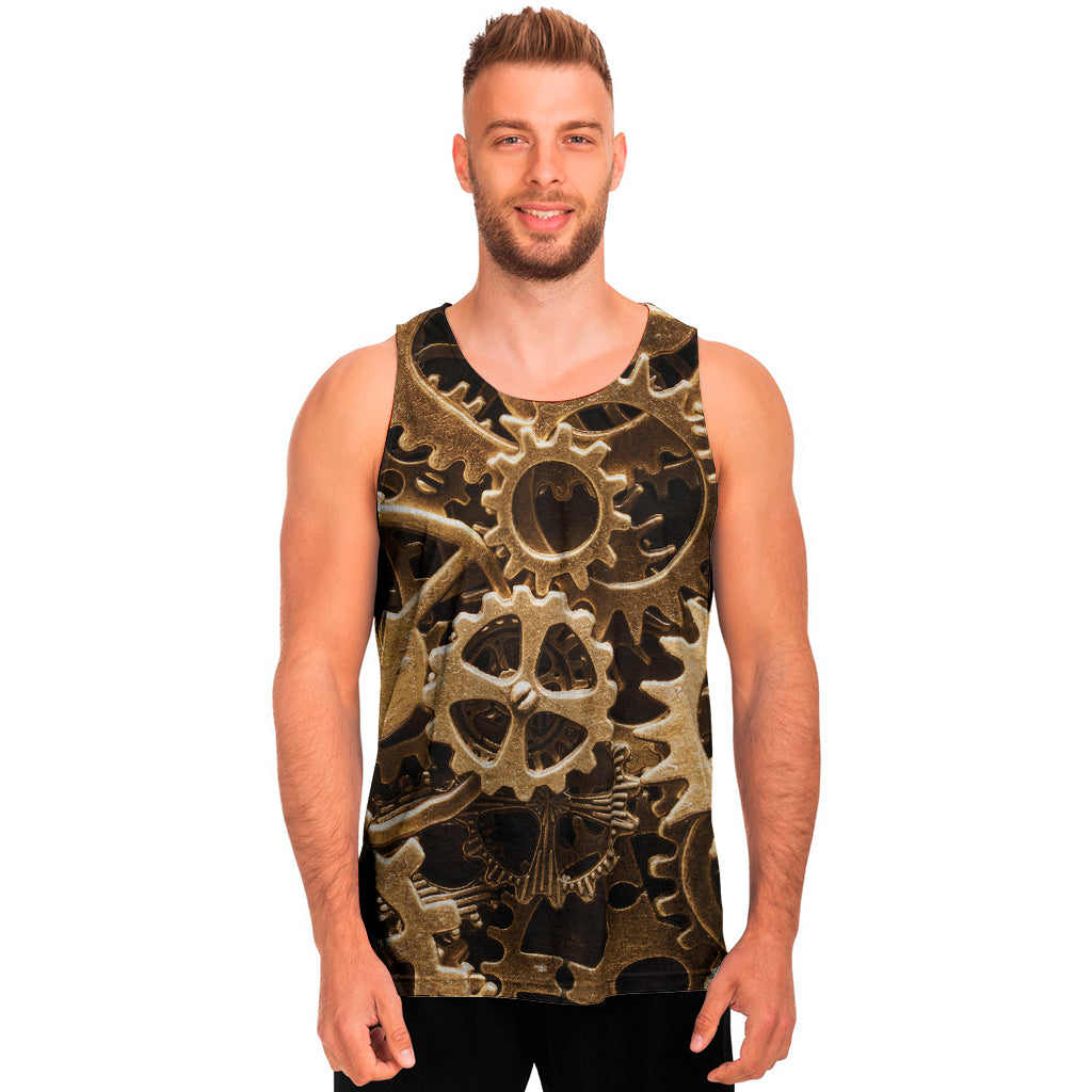 Steampunk Brass Cogs And Gears Print Men's Tank Top