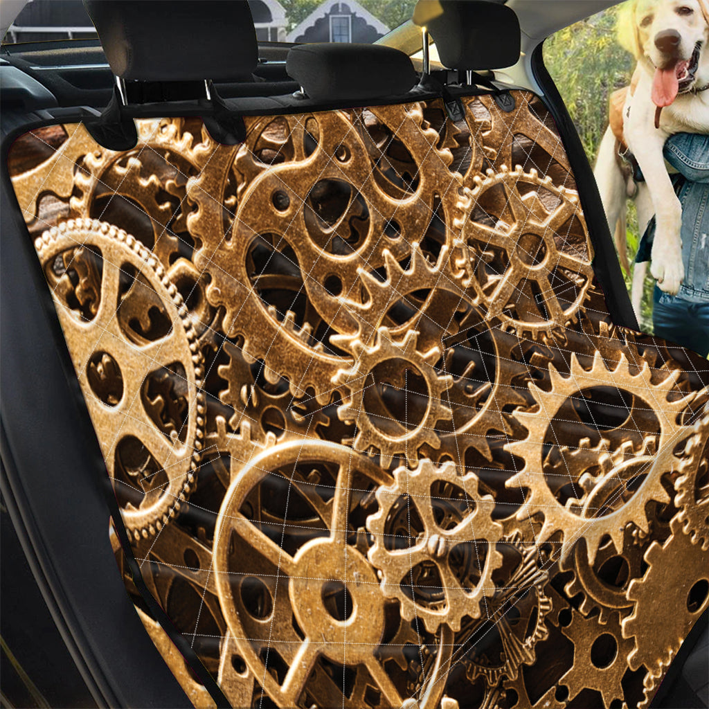 Steampunk Brass Cogs And Gears Print Pet Car Back Seat Cover