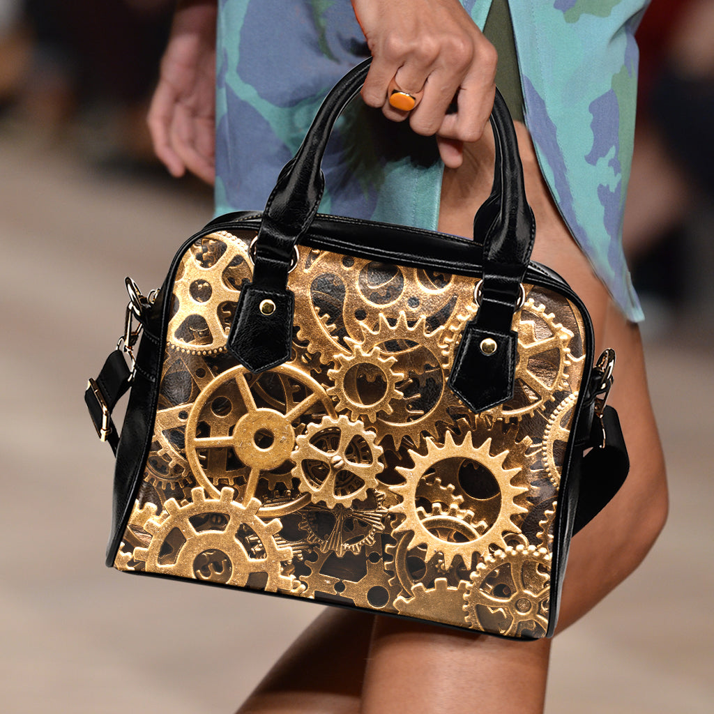 Steampunk Brass Cogs And Gears Print Shoulder Handbag