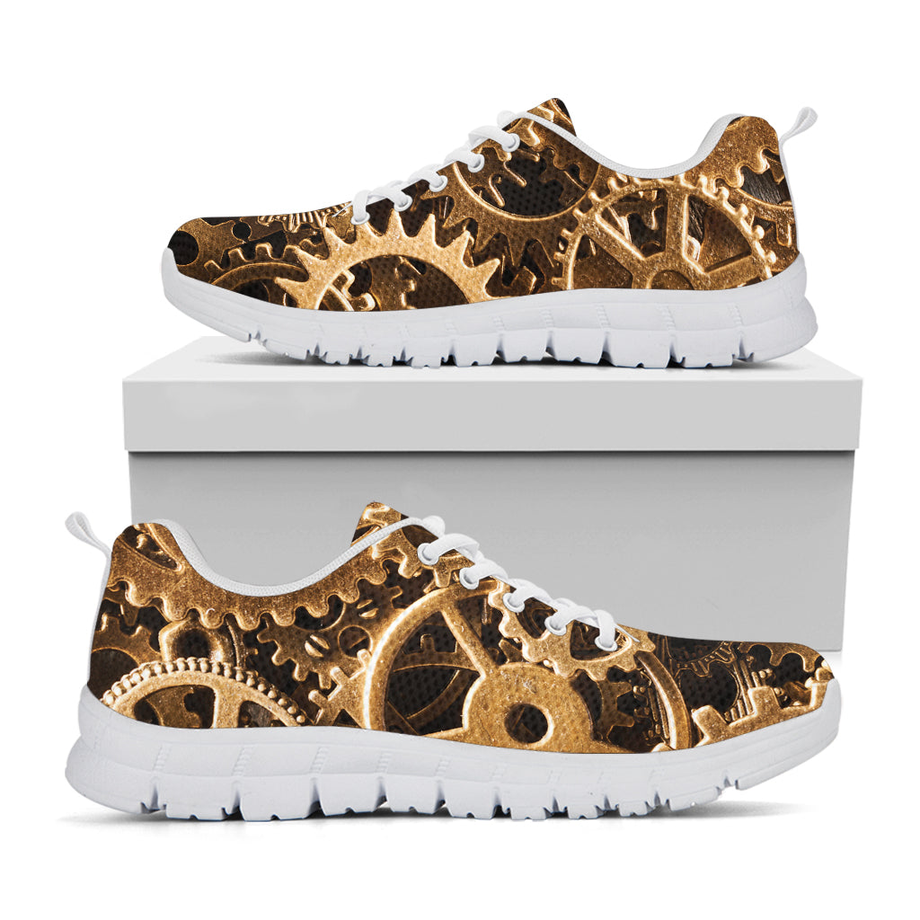 Steampunk Brass Cogs And Gears Print White Sneakers