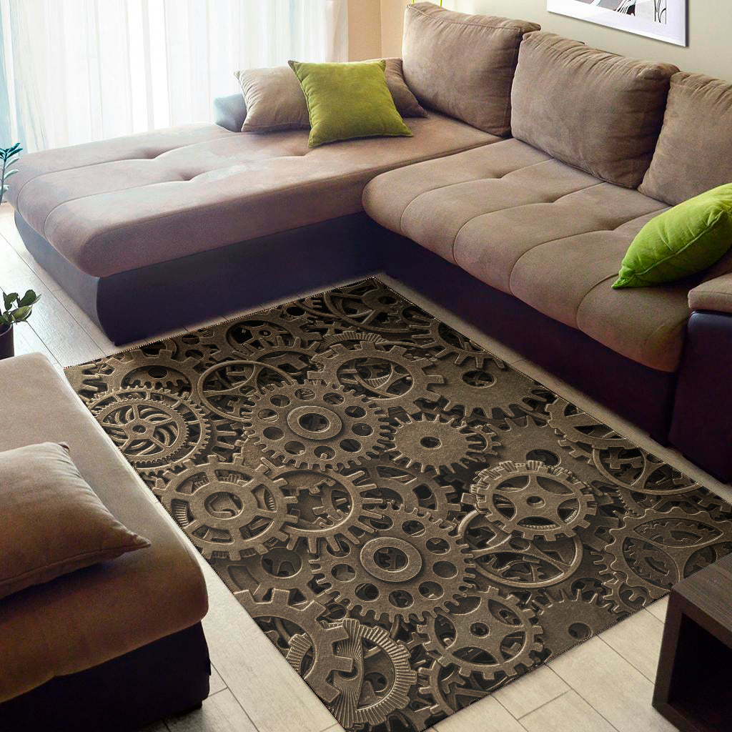 Steampunk Brass Gears And Cogs Print Area Rug