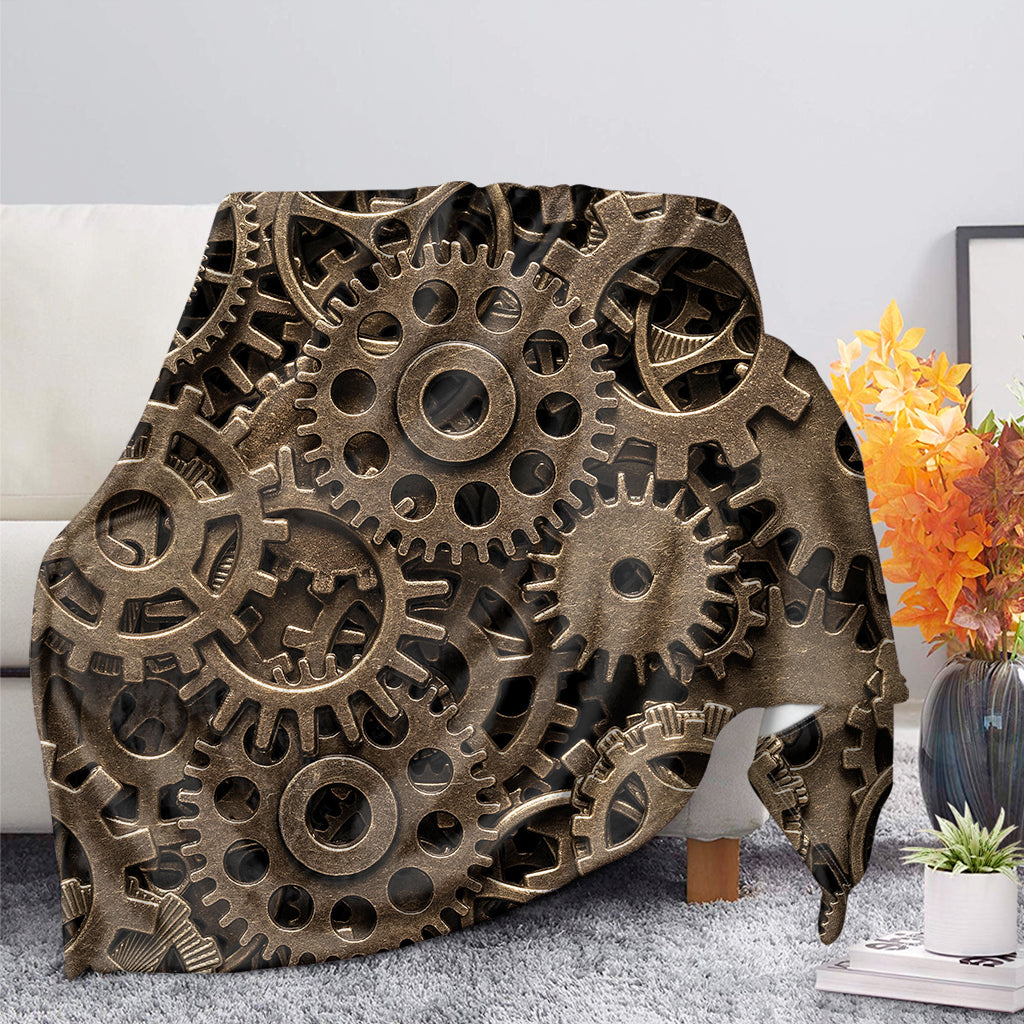 Steampunk Brass Gears And Cogs Print Blanket