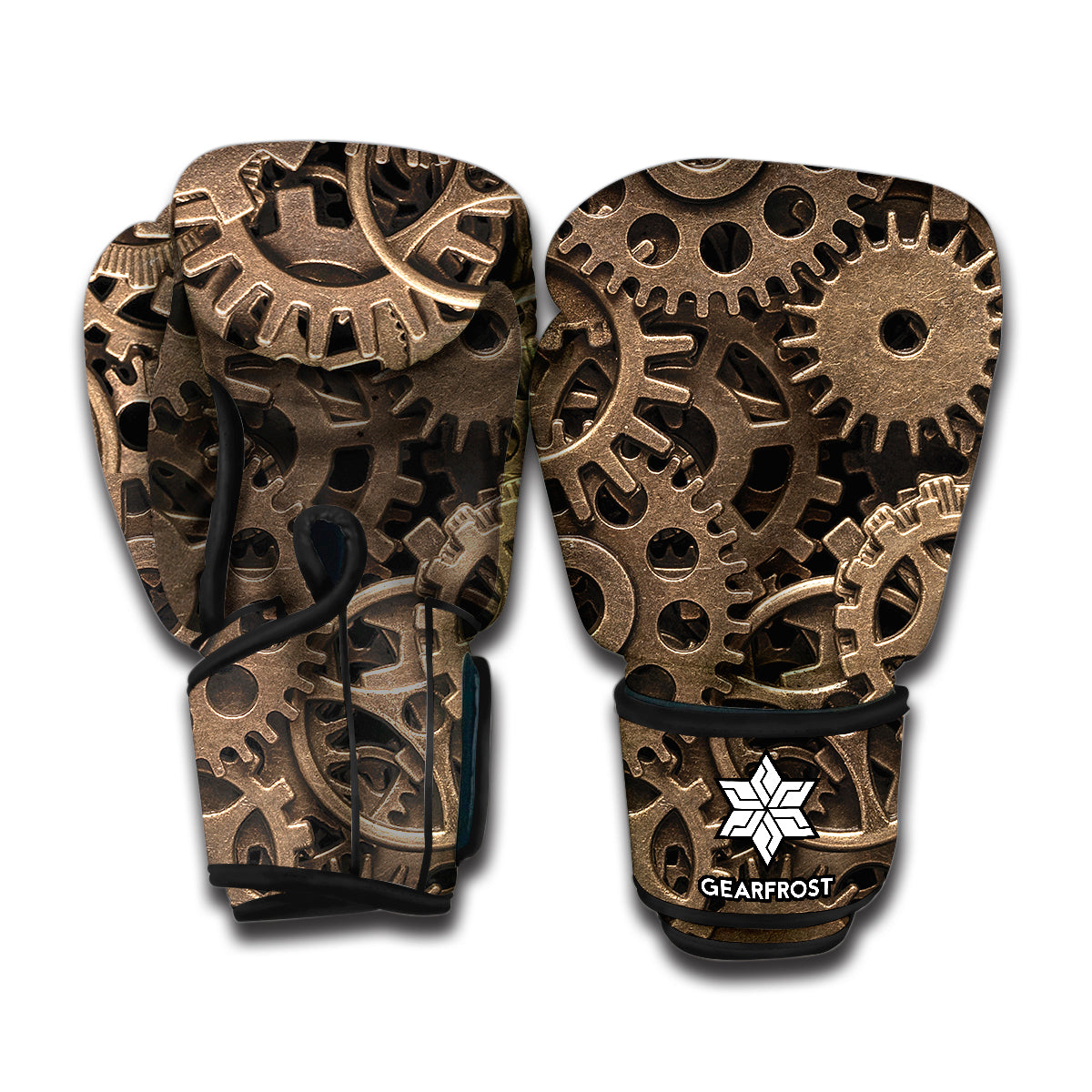 Steampunk Brass Gears And Cogs Print Boxing Gloves