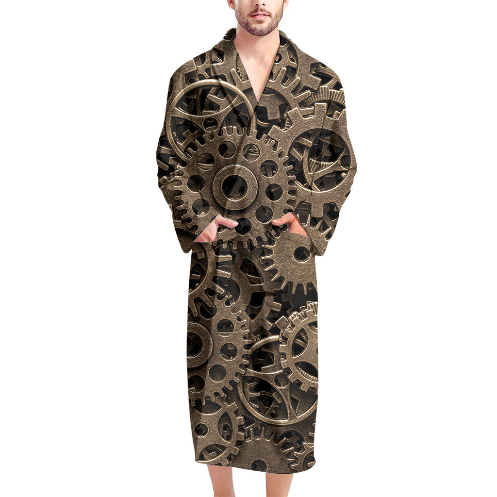 Steampunk Brass Gears And Cogs Print Men's Bathrobe