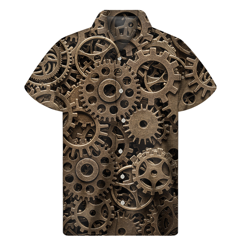 Steampunk Brass Gears And Cogs Print Men's Short Sleeve Shirt